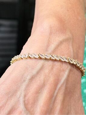 Unique Tennis Bracelet!  Gold Vermeil 925 sterling Marquis CZs with Hallmarks